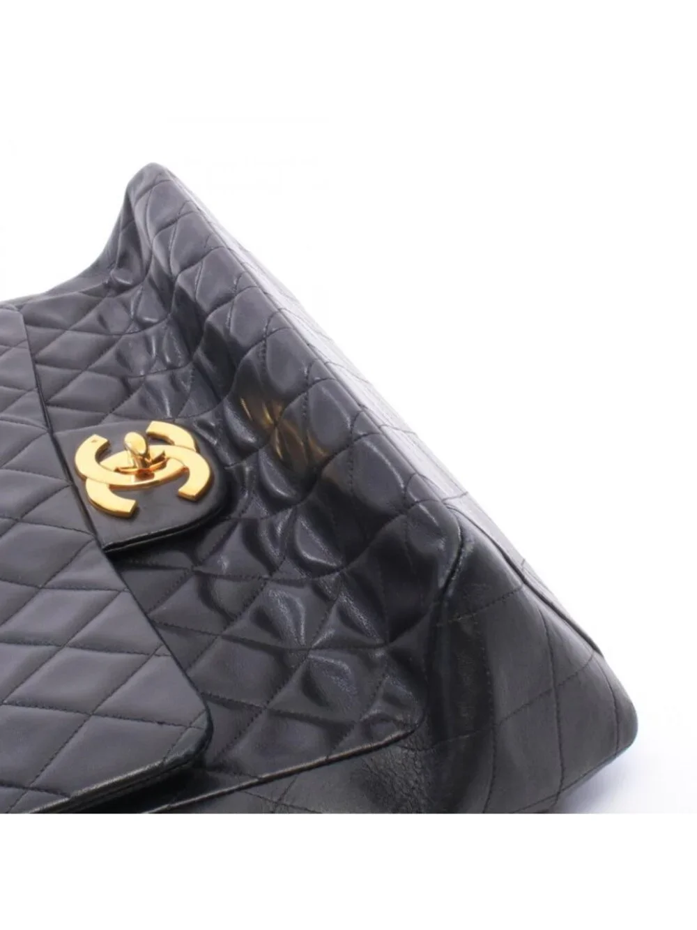 Chanel Shoulder Bag Maxi Quilted 34 Black Lambskin Chain